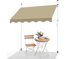 VOUNOT Toldo Manual Retráctil, Toldo Enrollable Exterior Altura Ajustable con Manivela, Sin Taladro, para Terraza Balcón Jardín, 250x120x210-320 cm, Beige