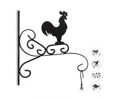 Relaxdays, Negro macetas Gallo, Gancho de Pared para cestos, decoración de jardín, Metal, 30 x 28 x 2 cm