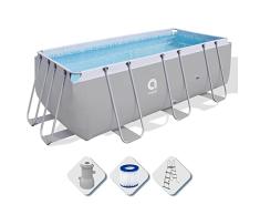 Jilong Suelo Piscina Rectangular con Estructura, 2343 Liters, Gris, 400 x 207 x 122 cm