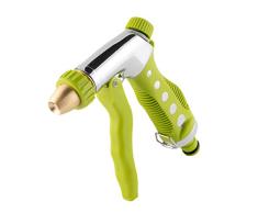 Xclou Aspersor por Impulso Jardín con Boquilla de latón, Pistola de Agua de jardín Adecuada para Todos Sistemas de Conectores comunes Clic-Clac, Plateado/Verde