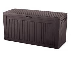 Keter Comfy - Arcón exterior, baúl almacenaje y ordenación jardín y terraza, resina, capacidad 270 litros, 44.7 x 116.7 x 57 cm, 6.3 Kg, color marrón
