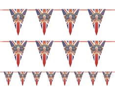 Banderines de coronación británica, bandera de Reino Unido de 20 pies con banderines triangulares del rey Carlos III, decoración de fiesta callejera del Reino Unido