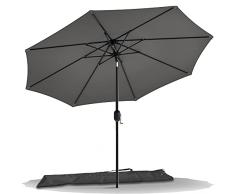 VOUNOT 270 cm Sombrilla Playa Grande, Parasol Terraza Inclinable con Manivela, Protección UV para Patio, Jardín, Piscina, Exterior, Gris