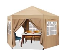 Hikole Pergolas de Jardin Hexágono Carpa Plegable 12X12ft Cenadores para Jardin Carpas de Camping Impermeables con 6 Paredes, Marrón, 5908U