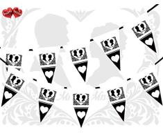 Party Decor Banderines de 15 banderas con letras, estampado de damasco y corazones, boda, aniversario, compromiso, despedida de soltero, decoración de despedida de soltero