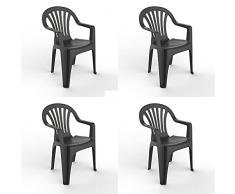 RESOL Nuevo Pals Set 4 Sillas de Plástico Reposabrazos Exterior Ligera y Apilable para Eventos Reuniones Jardín Terraza Patio Fácil Mantenimiento Filtro UV Color Gris Antracita