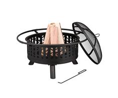 Relaxdays Brasero Exterior, Estufa, Protección Antichispas y Atizador, 53x77 cm, Chimenea Portátil Acero, Negro y Bronce