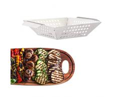 Relaxdays Wok de Barbacoa, Bandeja para Verduras, Rectangular, Plateado, Acero Inoxidable, 27 x 20 cm, M