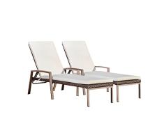 Teamson Home Meuble De Jardin, Al Aire Libre y Patio, Set de 2 Tumbonas Reclinables y Plegables de Ratán con Cojines y 6 Posiciones de Altura Ajustable