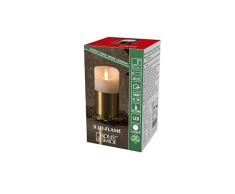 Konstsmide Vela de batería con luz 3D, llama parpadeante con batería, cera real, función de temporizador de 4 o 8 horas, detalles de latón, 17,5 cm de alto x 7,5 cm, blanco cálido, 1820-600