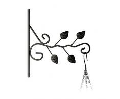 Relaxdays, negro macetas hojas, gancho de pared para cestos, decoración de jardín, metal, 30 x 28 x 2 cm