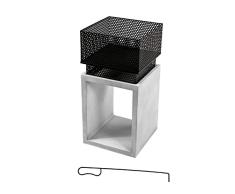Teamson Home Jardín, Brasero de Leña de Cilindro, Hoguera para Leña, Meubles De Exterior, Chimenea de Metal, Calentador De Hoguera, Quemador de Leña con Atizador y Almacenamiento, Gris/Negro