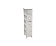 CAJONERA Vertical Blanca Estrecha - 5 CAJONES-Cajonera de Madera Blanca con Cinco cajones a Rayas Verticales. (20×30×83)
