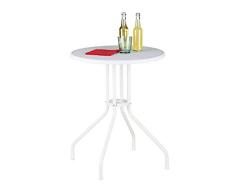 Relaxdays Mesa Jardín, Efecto Ratán, Mesita Balcón Pequeña, Plástico y Metal, Mueble Patio Resistente, 74x60 cm, Blanco