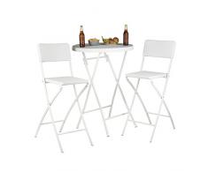 relaxdays Taburete Alto Plegable BASTIAN, Juego de 2, Acero y Ratán Sintético, Asiento a 78 cm de Altura, Blanco, 63x44x115 cm