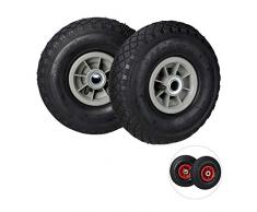 Relaxdays Set de Dos Ruedas de Carretilla, Neumáticos de 3.00-4, hasta 80kg, Llanta de plástico, 260x85 mm, Negro y Gris