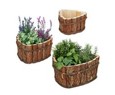Relaxdays Jardinera de Madera, Juego de 3 Unidades, decoración de jardín para Plantar, balcón y alféizar de la Ventana, Maceta, 3 tamaños, Natural