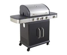 Cookin garden FIDGI 4B+Side - Barbacoa de Gas, Color Negro y Acero Inoxidable