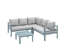 greemotion Conjunto de Muebles de Jardín Eleanor, Juego de Sofás y Mesa de Jardín de Aluminio, Mesa, 2 Sofás y Sillón esquinero con Cojines, Verde Menta/Gris