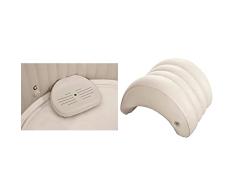 Intex 28502 - Asiento Spa 2 alturas y antideslizante 47 x 36 x 22 cm & Almohada hinchable para spa color crema - 39x30x23 cm