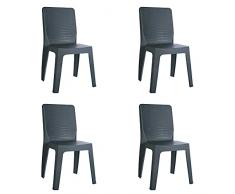 RESOL Iris Set 4 Sillas de Jardín Apilable | Terraza, Patio, Exterior, Comedor, Reuniones | Diseño Moderno | Ligera y Resistente Filtro UV - Color Gris Oscuro