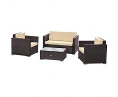 Aktive 61071 - Conjunto jardín ratán muebles de exterior, Ratán set jardín, muebles terraza exterior, incluye 2 sillones jardín exterior, 1 sofá exterior y 1 mesa terraza exterior