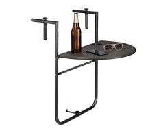 Relaxdays Mesa Colgante de Balcon Plegable Bastian, 84 x 60 x 63 cm, Altura Ajustable, Café, Marrón, 1 Ud