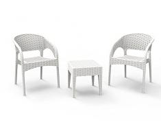 resol set de jardín exterior de 2 sillones y 1 mesa auxiliar Bahia - color blanco