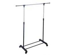 King Home Perchero individual extensible con ruedas, 81 x 40 x 90/160, negro, plástico