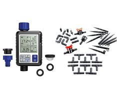 Aqua Control C4110 Digital de Riego con Pantalla Panorámica, Programador Full Vision 2 + KITG001 Pack Básico de Accesorios de 16 mm para Todo Tipo de Riego por Goteo Gota, Negro
