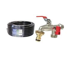 Aqua Control - 62050 Rollo de 50 metros de tubería de polietileno de ø20 mm + Grifo de Jardín Premium de Doble Salida 1/2 - 3/4 - Raccord de Latón Compatible con Todos los Accesorios de Riego