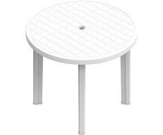 Duramax plástico jardín, 85 cm, con Soporte para sombrilla, para Interiores y Exteriores, Mesa Redonda, Muebles de Patio, Duradero, Resistente a la Intemperie, Color Blanco