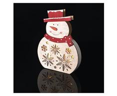 EMOS Muñeco de Nieve Luminoso de Madera, 5 ledes, luz Blanca cálida, decoración de Navidad, Funciona con Pilas AAA, IP20 para Interiores, 10000 h, Temporizador de 6/18 h, 0,3 W, 20 x 30 cm