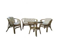 Conjunto Relax Jardin Menorca Ratan Natural con 1 Mesa(Diametro 50 Cm; Altura 55 Cm) + 2 Sillones Individuales(72 X 66 X 72 Cm) + 1 Sofa (115 X 66 X 72 Cm).
