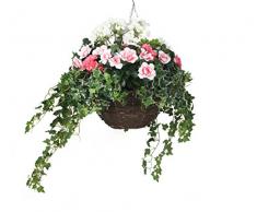 Closer To Nature HBKL23 - Cesta colgante clásica, con plantas artificiales de Azalea y Geranio, 35 cm