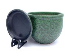 Sun Cakes Macetero de cerámica esmaltado con platillo Redondo de Terracota con Bandeja de Goteo, Maceta de Arcilla de Colores estándar (16 cm x 12 cm), Verde