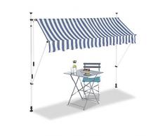Relaxdays, Azul y Blanco, Toldo de Vela, Protección Solar, Retráctil, Sin Taladro, Ajustable, 250 cm, 250 x 120 cm