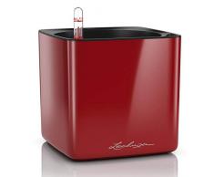 LECHUZA Cube, 16 maceta de riego automático, pequeña, maceta para interiores sin agujeros de drenaje, poliresina, H16 L17 W17 cm, rojo escarlata brillante