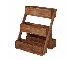 Greemotion Escalera para flores Maceta & Macetero Estante Modern Shabby Chic Look de elegante de madera de acacia para exterior balcón, terraza & Jardín de escaleras rectangular, marrón, 66 x 55 x 80 cm