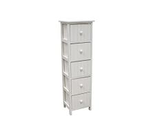 CAJONERA Vertical Blanca Estrecha - 5 CAJONES-Cajonera o mesita de Noche de Madera Blanca con 5 cajones a Rayas Verticales. (27×23×92.5 )