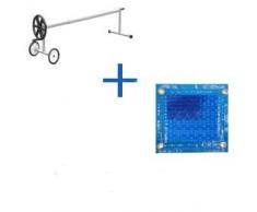 PACK MANTA TÉRMICA (COBERTOR TÉRMICO-CUBIERTA ISOTÉRMICA-TOLDO PARA PISCINA) DE 400 MICRAS GEO BUBBLE CON REFUERZO EN TODO EL CONTORNO (8x4m) + ENROLLADOR TELESCÓPICO DE 81mm.