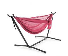 Vivere Rose/Celeste - Hamaca Doble de Malla con Soporte de Acero Que Ahorra Espacio, C9MESH-45