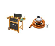 Campingaz Woody Adelaide 3 Barbacoa De Gas Con 3 Quemadores, 14 Kw, Fácil Sistema De Limpieza Instaclean + S&M 321771 Regulador De Gas Butano+ Tubo Goma 1,5 M + 2 Abraz, Gris/Naranja