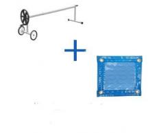 PACK MANTA TÉRMICA (COBERTOR TÉRMICO-CUBIERTA ISOTÉRMICA-TOLDO PARA PISCINA) DE 500 MICRAS COOLGUARD CON REFUERZO EN TODO EL CONTORNO (11x3.5m) + ENROLLADOR TELESCÓPICO DE 81mm.