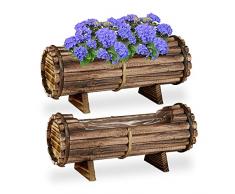 Relaxdays Jardinera de Madera, Juego de 2 macetas, 18 x 40 x 14 cm, Exterior e Interior, Barril con lámina, marrón, 10037609