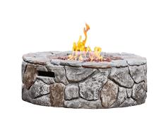 Teamson Home Mesa y Brasero de Gas Propano Redondo para Jardín, Quemador para Exteriores, Hoguera sin Humo, Calentador de Muebles de Patio, Efecto Piedra con Rocas de Lava y Cubierta