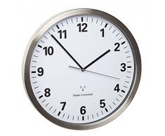 TFA Dostmann Analoge Reloj de Pared controlado por Radio con Marco de Acero Inoxidable, Blanco, (L) 305 x (B) 43 x (H) 305 mm