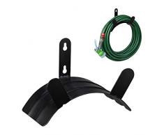Relaxdays Soporte Mangueras, Montaje de Pared, para 45 m y 5/8, Cuelgamangueras y Cables Acero, Portamangueras, Negro