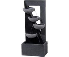 dobar Fuente de jardín de Gran diseño con Bomba y LED, Fuente XL con 4 Cuencos de Agua de Piedra Artificial, Gris, 40 x 25 x 92 cm
