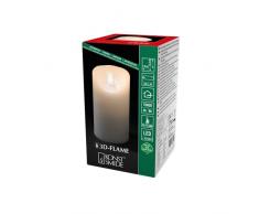 Konstsmide 1830-100, vela LED de cera real con llama 3D, para interiores (IP20), diodos de luz blanca cálida, temporizador de 4/8 h, funciona con 2 pilas C de 1,5 V (no incluidas).